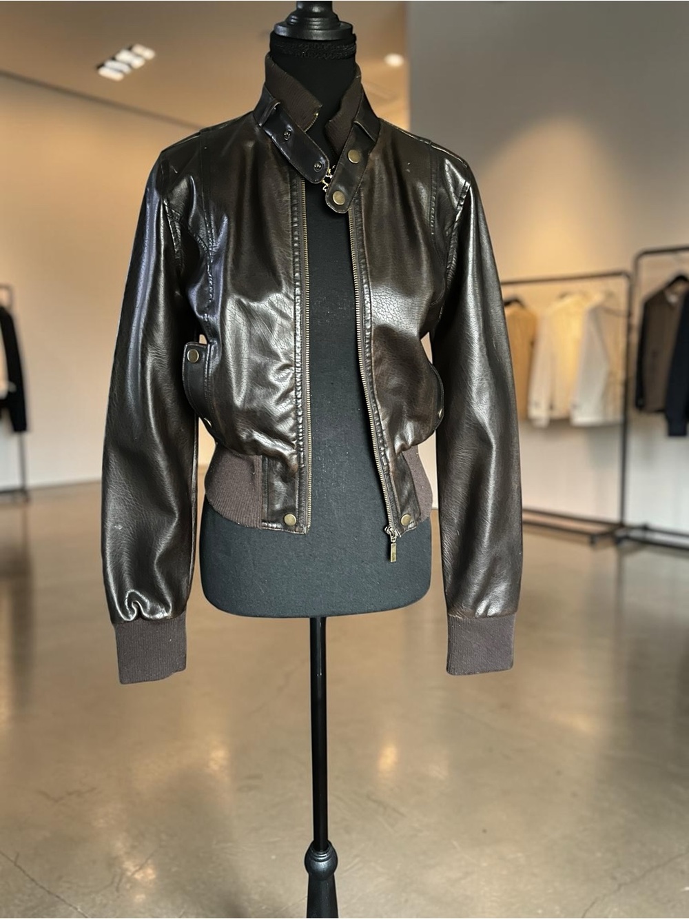 Women's Brown Faux Leather Bomber Jacket